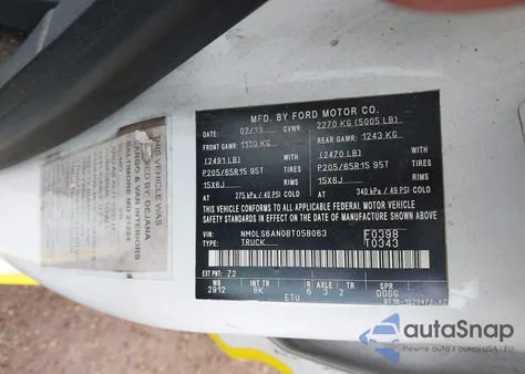 2011 Ford Transit Connect Xl z USA, uszkodzony, nr VIN NM0LS6AN0BT058063